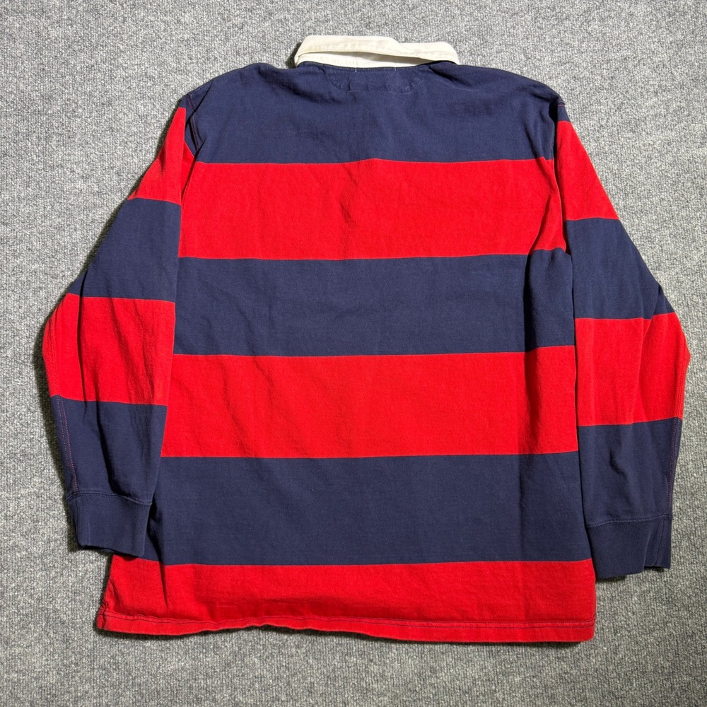Vintage Polo Ralph Lauren Mens XL Rugby Shirt Red Navy Blue Striped Long Sleeve - Picture 8 of 9